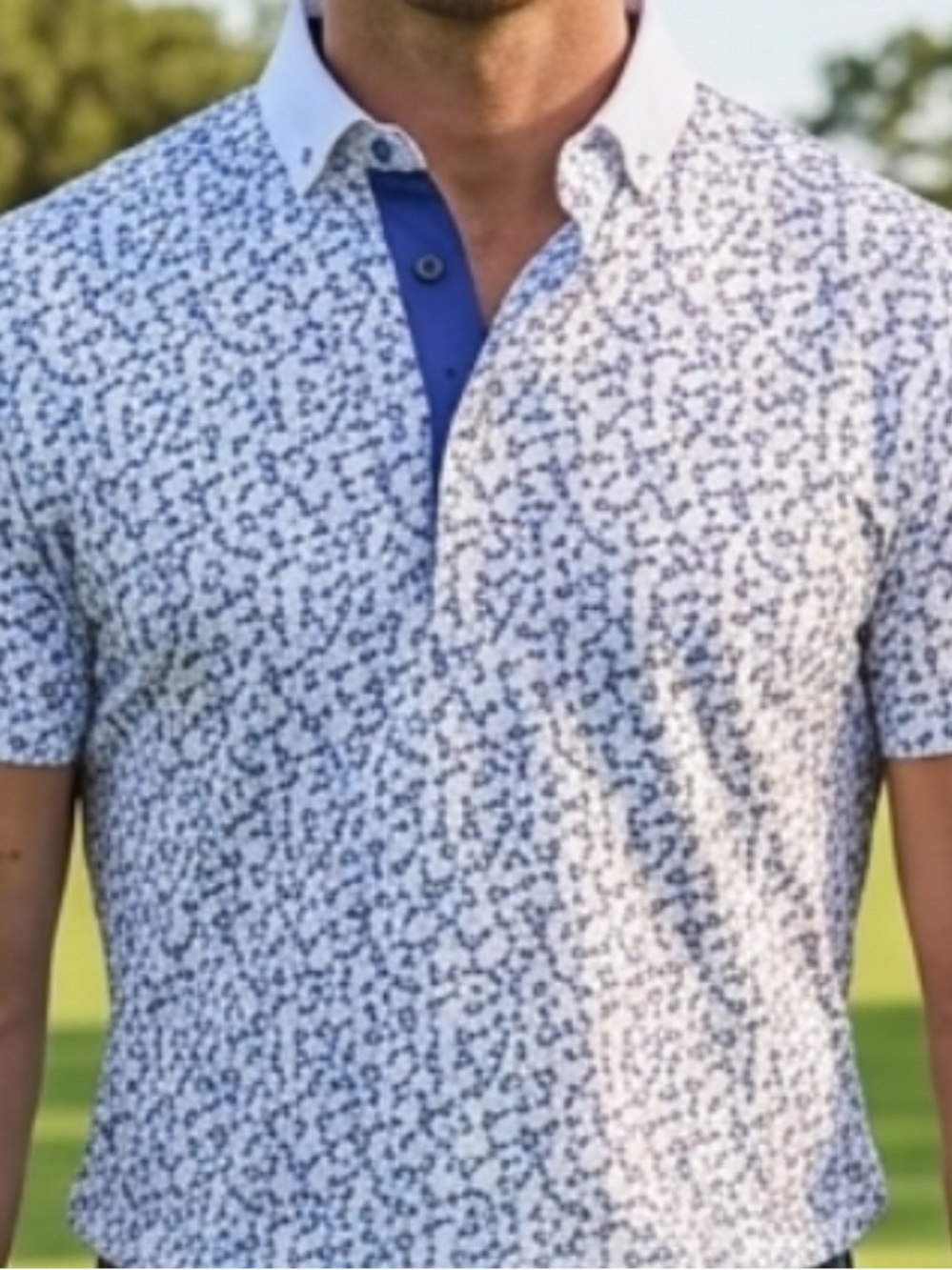 Greyson Clothiers Dragonfly Print Performance Golf Polo Shirt Men's L White Blue